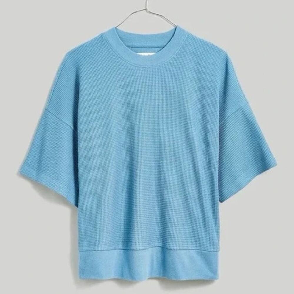 Madewell Blue Waffle Mockneck Tee Shirt Medium